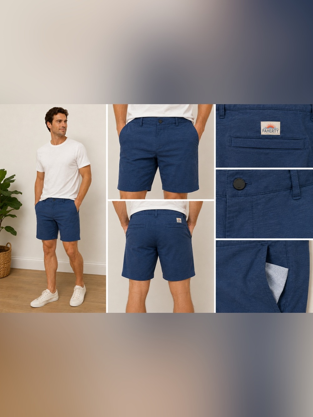 Faherty All Day Shorts Men's Size 38 Blue Heather Stretch Performance 6” Inseam